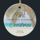 First Christmas Beach Engagement Palm Tree Ceramic Ceramic Tree Decoration<br><div class="desc">Keepsake Engagement Ornament with a tropical palm tree next to a turquoise teal blue ocean coastline sand shoreline is perfect for the couple who got engaged on a beach or are planning a destination wedding.</div>