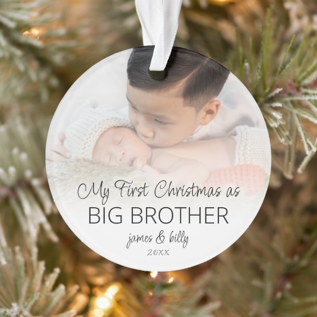 First Christmas Big Brother Names Photo Overlay Ornament (Tree)