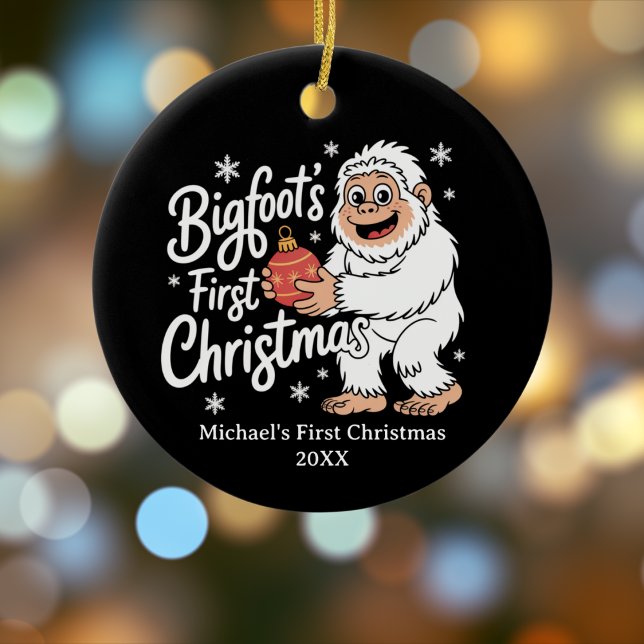First Christmas BigFoot Sasquatch Funny Custom Ceramic Tree Decoration (Creator Uploaded)