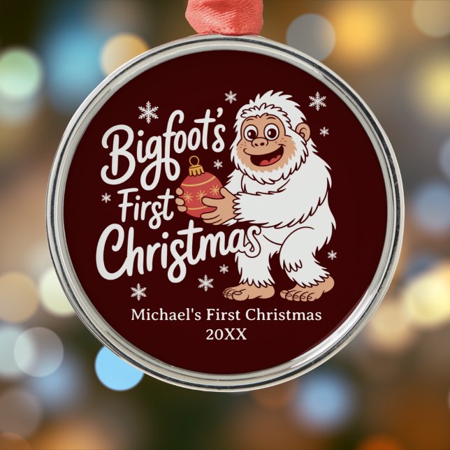 First Christmas BigFoot Sasquatch Funny Custom Metal Tree Decoration (Creator Uploaded)
