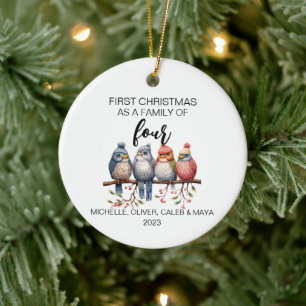 First Christmas Bird Family of Four Ceramic Tree Decoration
