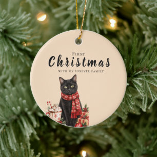 First Christmas Black Cat Forever Family Ceramic Tree Decoration