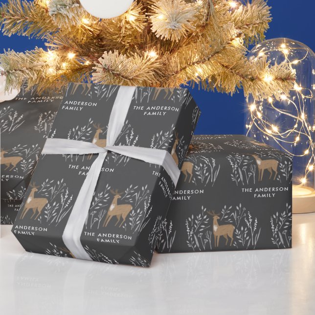 First Christmas black reindeers elegant family Wrapping Paper (Holidays)