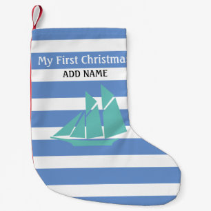 First Christmas Blue Baby Boy Nautical Monogram Small Christmas Stocking