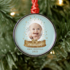 First Christmas Blue Baby Photo & Name Snow Globe