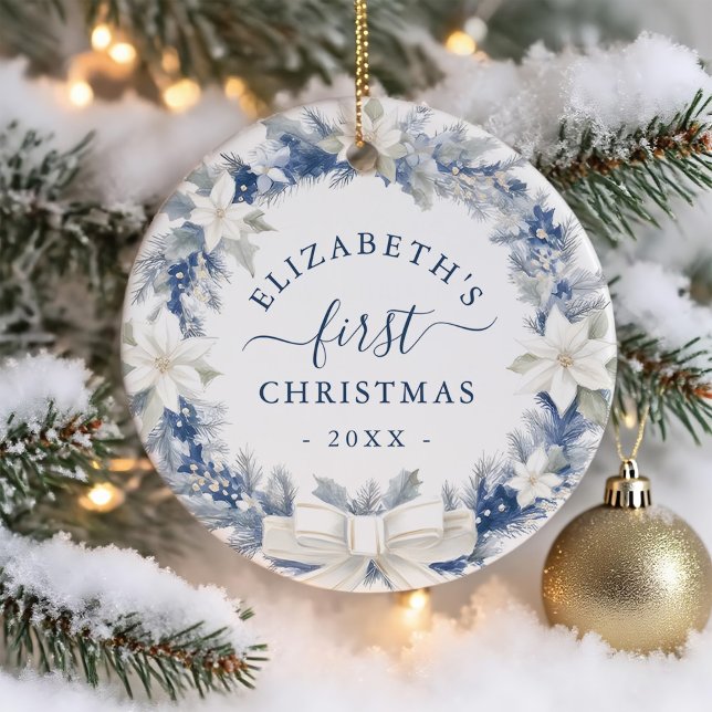 First Christmas Blue Rustic Wreath Ceramic Tree Decoration (Creator Uploaded)