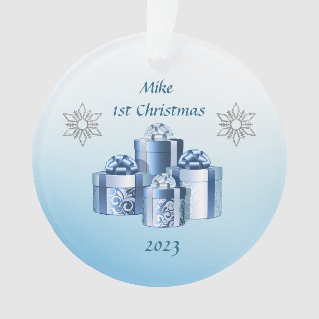 First Christmas Blue & Silver baby boy Ornament (Front)