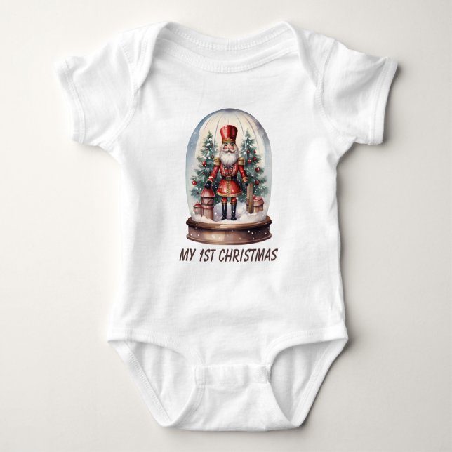 first Christmas boy nutcracker watercolor  Baby Bodysuit (Front)