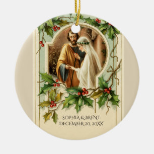 First Christmas Bride Groom Virgin Mary Catholic Ceramic Tree Decoration