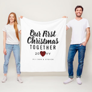 First Christmas Buffalo Plaid Couples Personalised Fleece Blanket