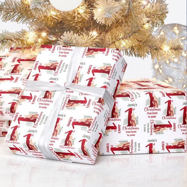 First Christmas Bunny Name Baby Red Number One Wrapping Paper (First Christmas Bunny Name Baby Red Number One Wrapping Paper)