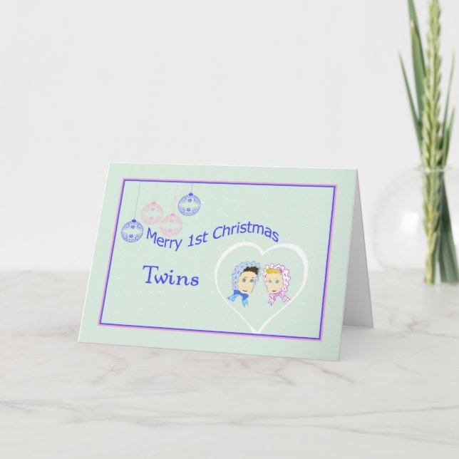 First Christmas Card for Twins Boy & Girl (Front)