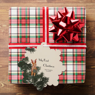 First Christmas – Caroling Reindeer in pine tree Decoration Card