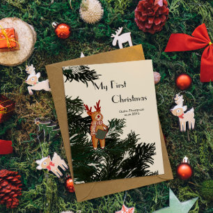 First Christmas – Caroling Reindeer in pine tree Holiday Card