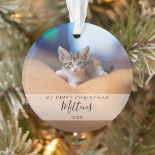 First Christmas Cat Dog Pet Photo Modern Script Ornament