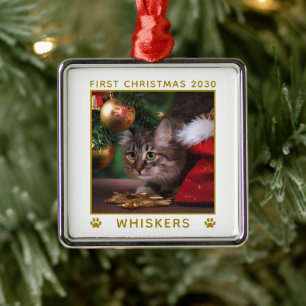 First Christmas Cat Photo Name Year Paws Custom Metal Tree Decoration