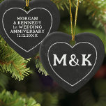 First Christmas Chalkboard Heart Ornament<br><div class="desc">Add your initials to the front of this printed chalkboard effect ceramic ornament and a short message on the reverse. The beauty of printed chalkboard is that the text will never rub off.</div>