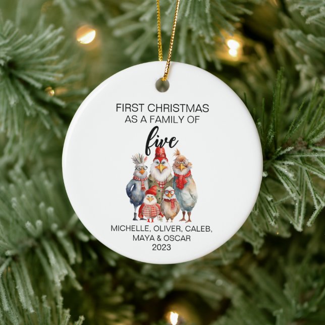 First Christmas Chicken Family of Five Ceramic Tree Decoration (Tree)