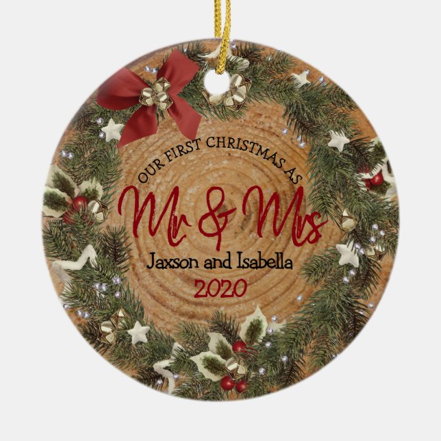 First Christmas - Christmas Wreath Ceramic Tree Decoration (Front)