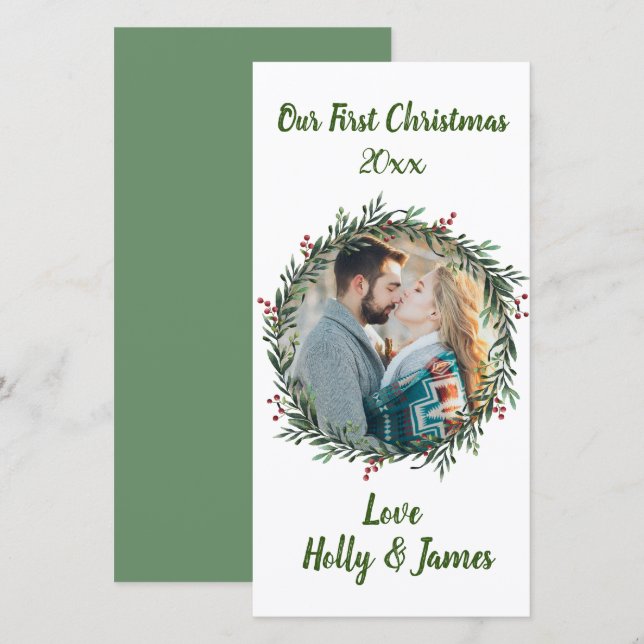 First Christmas, Couple Photo, Names Card (Front/Back)