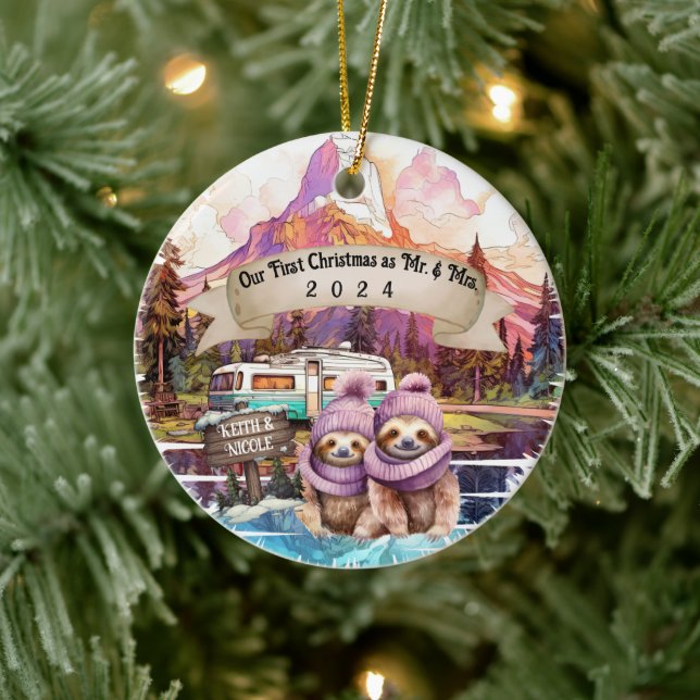 First Christmas Couple RV Camping Newlywed Ceramic Tree Decoration (Tree)