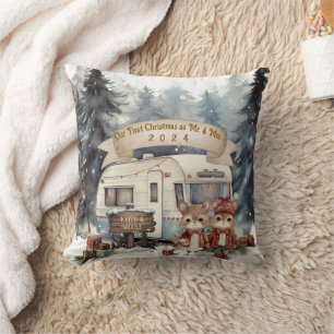 First Christmas Couple RV Camping Newlywed Cushion