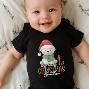 First Christmas Custom Name Black Baby Bodysuit