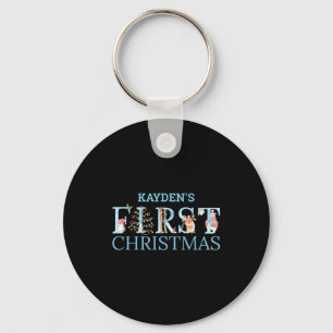 First Christmas Cute Animal Letters Boy Name Baby Key Ring