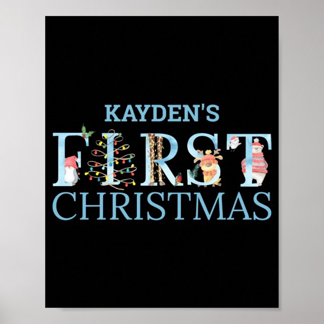 First Christmas Cute Animal Letters Boy Name Baby  Poster (Front)