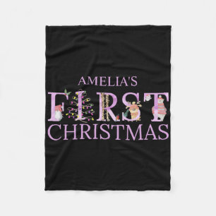 First Christmas Cute Animal Letters Girl Name Baby Fleece Blanket