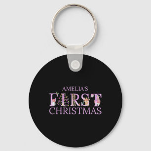 First Christmas Cute Animal Letters Girl Name Baby Key Ring