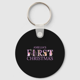 First Christmas Cute Animal Letters Girl Name Baby Key Ring