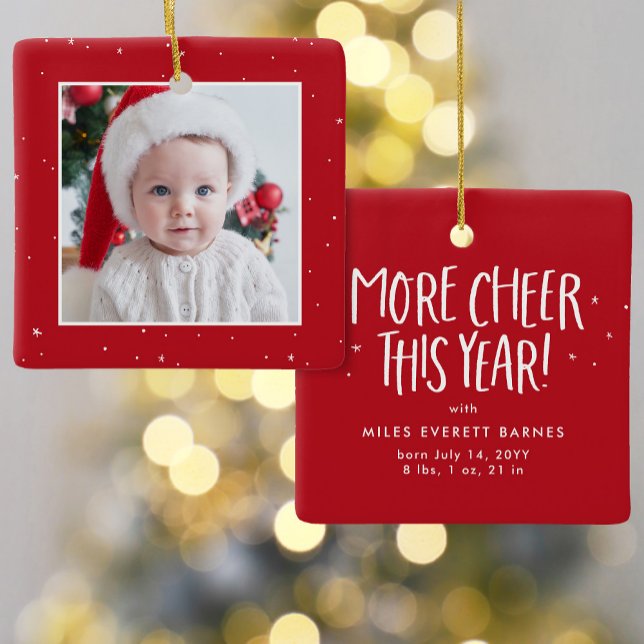 First Christmas cute baby photo red holiday Ceramic Ornament (Creator Uploaded)