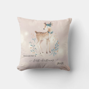 First Christmas,Cute Deer Holiday Cushion