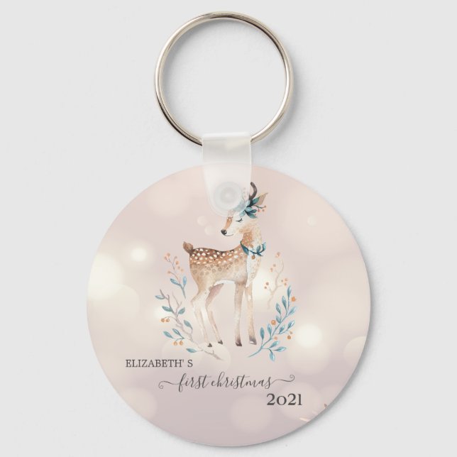 First Christmas,Cute Deer Holiday  Key Ring (Front)