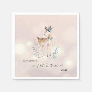 First Christmas,Cute Deer Holiday   Napkin