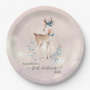 First Christmas,Cute Deer Holiday  Paper Plate