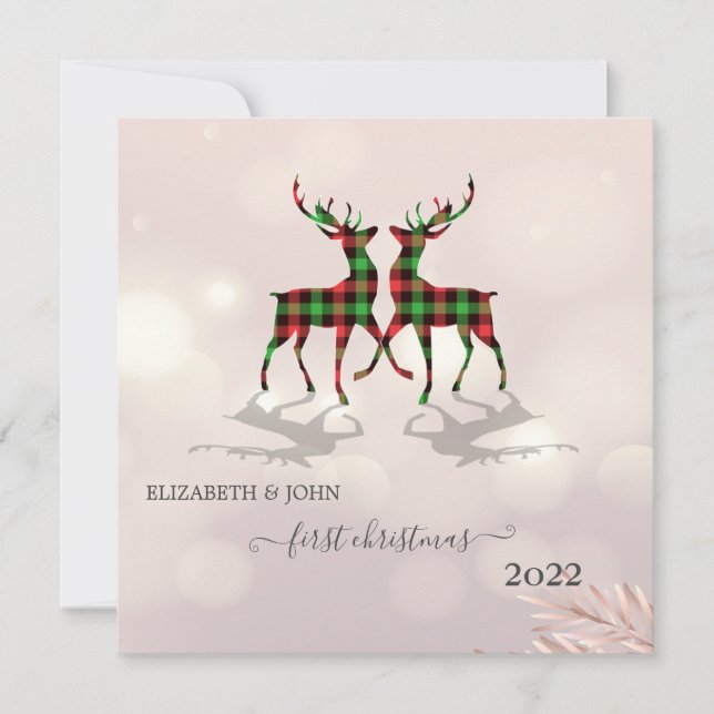 First Christmas,Cute Deers Buffalo Plaid (Front)