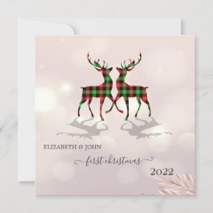 First Christmas,Cute Deers Buffalo Plaid
