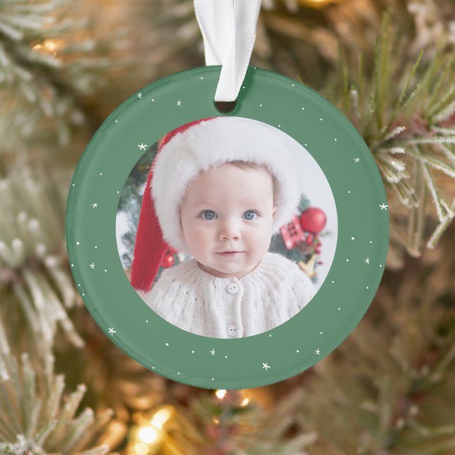 First Christmas cute green baby photo holiday Ornament (Tree)