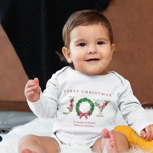 First Christmas cute joy typography personalised Baby Bodysuit (Creator Uploaded)