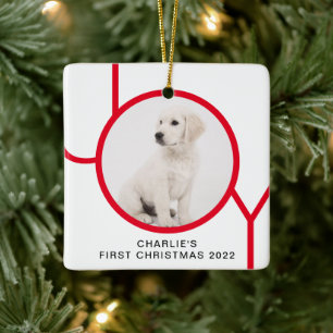 First Christmas Cute Puppy Joy Custom Photo Ceramic Ornament