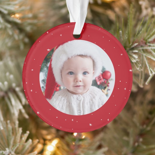 First Christmas cute red baby photo holiday Ornament (Tree)