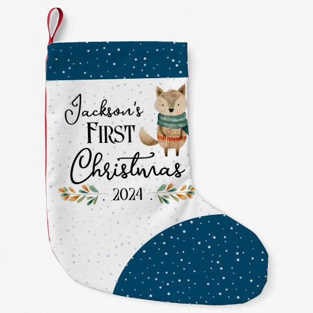 First Christmas Cute Woodland Animal Small Christmas Stocking (Front)
