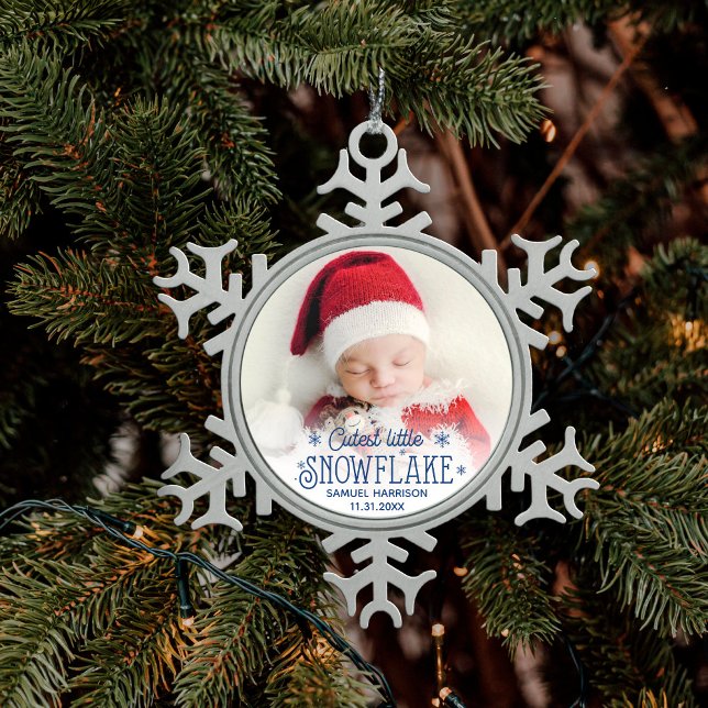 First Christmas cutest little snowflake photo Snowflake Pewter Christmas Ornament (Creator Uploaded)