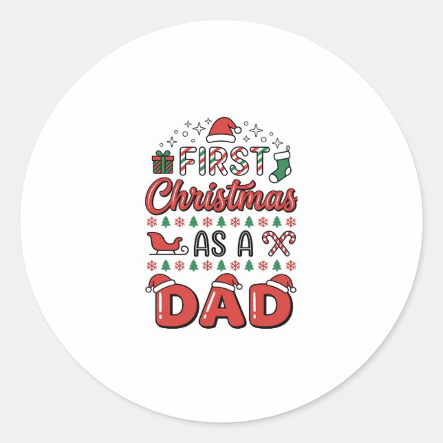 First Christmas Dad Holiday Classic Round Sticker (Front)