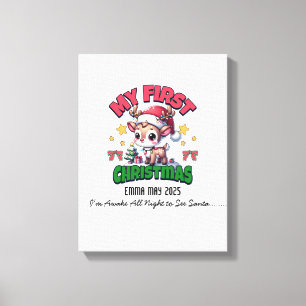 First Christmas Deer Brown Personalise Canvas Print