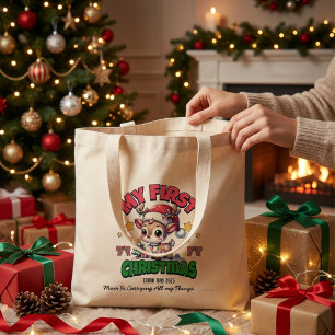 First Christmas Deer Brown Personalise Large Tote Bag