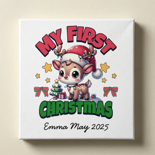 First Christmas Deer Brown Personalise Poster