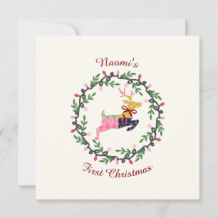 First Christmas Deer with Wreath Customize Card